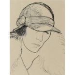 Imre Goth (1893-1982) Lady wearing a hat and coat, unsigned pen and ink, 19cm x 25m