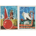 Royston Cooper (1931-1985), two prints produced for BP, airport with control tower, signed in pencil