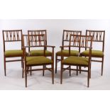 Set of six Farstrup teak dining chairs, with pierced X form splat backs, overstuffed seats, on