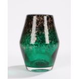 Monart style glass vase, the green glass body with gold glitter decoration, 9.5cm high