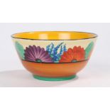 Clarice Cliff Bizarre Gayday Newport Pottery bowl, with foliate decoration, printed marks to base,