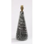 Murano glass lamp, with a conical tapered ribbed body, 39cm high