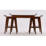 Remploy nest of three mid 20th Century mahogany veneered occasional tables, with curved ends, on