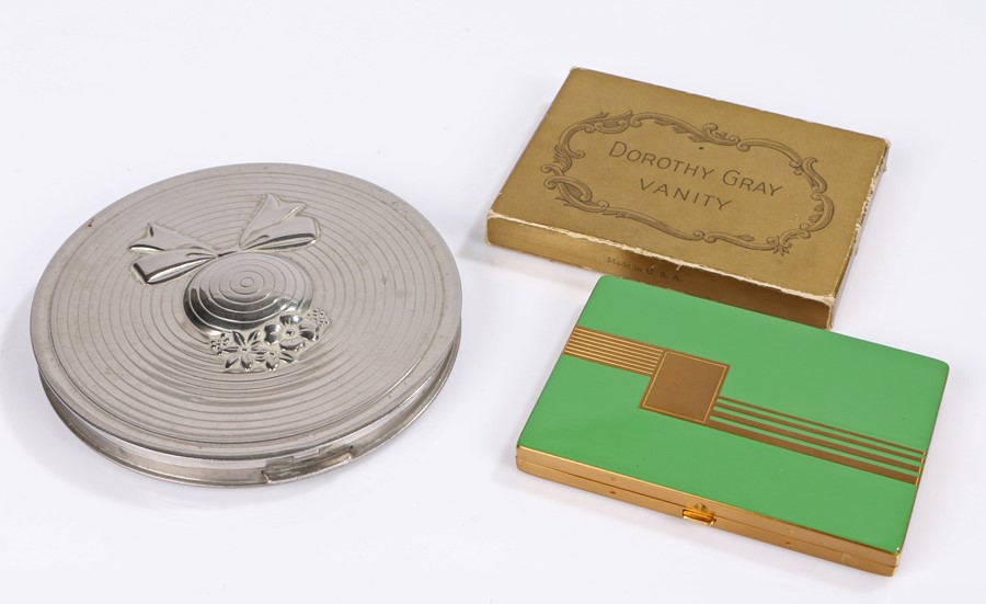 Rare Dorothy Gray 'Picture Hat' compact from 1940s and Dorothy Gray Deco compact in original box (