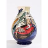 Moorcroft Bringley Five Rise pattern vase, decorated by E. Bossons, the slender neck above a bulbous