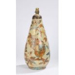 CH Brannam Barum ware pottery vase by James Dewdney, now converted to a lamp, decorated with a