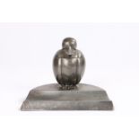 W.M.F. pewter desk stand in the form of a cartoon duck, with original glass liner, 12.5cm wide, 9.