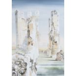 Jack Penton, "Castle Acre Priory, the Crossing", signed watercolour, dated '94, in a limed effect