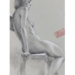 John Hall (1921-2006), black and white chalk study on paper of a reclining seated female nude in