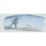 Michael Foreman (1938) Mole striding across the horizon, signed in pencil, watercolour, 22cm x 6cm