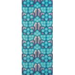 1960's fabric wall hanging, with purple and turquoise stylised floral decoration, 51cm x 122.5cm