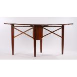 Mid 20th Century teak drop leaf table, with shaped leaves, on chamfered legs, 88cm wide