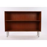 Mid 20th Century teak veneered open bookcase, with one shelf, on chrome legs, 101.5cm wide