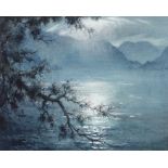 Robert Leslie Howey (1900-1981), "Moonlight on Ullswater", signed mixed media study, housed in a