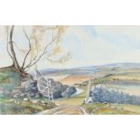 Van Gill, landscape scene with gateway to the foreground, signed watercolour and pastel, housed in a