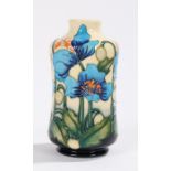 Moorcroft Cambrian Blue pattern vase, the wasted body with blue foliate decoration, incised and hand