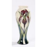 Moorcroft Antheia pattern vase, the bulbous neck above a tapering body with iris decoration, incised