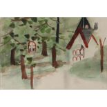 Mary Newcomb, (1922-2008) Building in tress, initialled MN watercolour, 45cm 31cm. Purchased