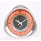Lic Ato Jaz transistor wall clock, the orange dial with black Arabic numerals, housed in a