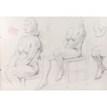 John Hall (1921-2006), pencil preparatory drawings on paper of a seated female nude, with "John Hall