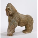 Soap stone carved figure of a gorilla, by Tom Lamont, Vancouver Island Canada, 28cm high