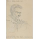 Marjorie Rodgers, John Gielgud in the lady's not for turning, signed pencil depiction, housed in a