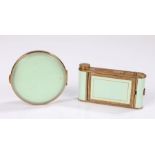 Art Deco green and gold Swiss made musical compact and camera style combination compact in the