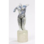 Sergio Rossi Murano glass figure, in white glass with blue splash effect of a naked female torso,