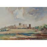 20th Century British school, Castle and land, unsigned watercolour, 41cm x 29cm