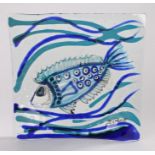 Serano square dish, the central field decorated with a fish, 33cm square