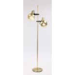 1970's floor standing lamp, with two adjustable arms each with a brass effect shade, 140.5cm high