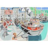 I.B. harbour scene with boats, watercolour, initialled and dated '99, housed in a light oak frame,