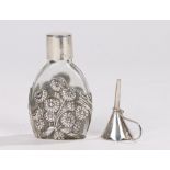 Art Nouveau style silver mounted perfume bottle and funnel, London 1997/98, maker Ari D Norman,