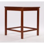 Heals Archie Shine style rosewood veneered occasional table, on square legs and stretchers, 45.5cm