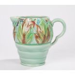 Clarice Cliff Newport Pottery jug, with raised autumnal leaves and ribbed decoration, printed