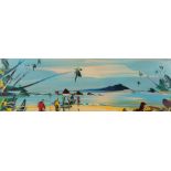 George Richard Deakins (1911-1982), "Seychelles", beach scene with palm trees and figures, signed