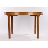 Nathan teak circular dining table, with internal cantilever leaf, on chamfered legs, 122cm diameter