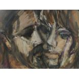 MM, study of a male and female face, initialled pastel, watercolour and chalk, housed in a mottled