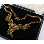 Early 20th Century costume necklace, with green, purple and white stones