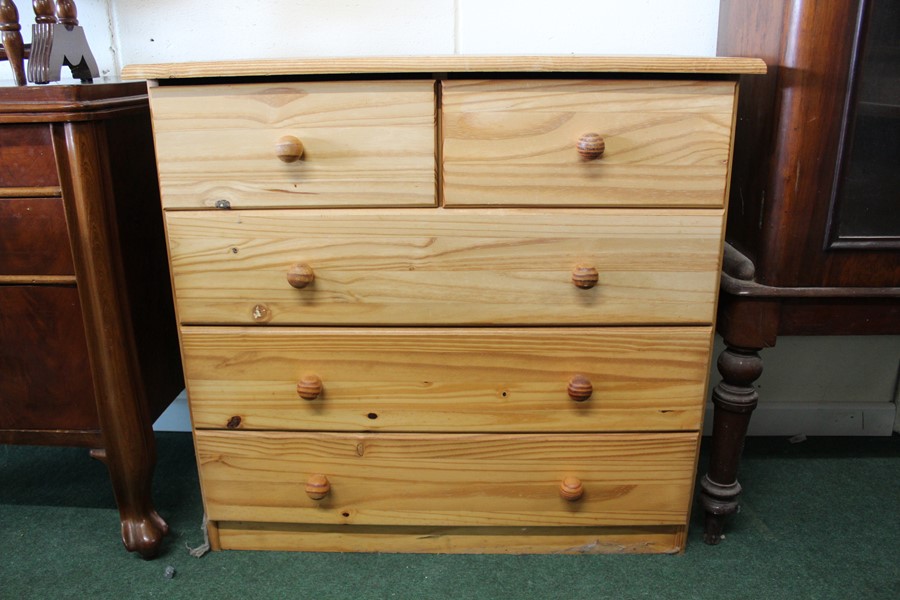 Pine chest of drawers, two short over three long drawers, 79cm wide