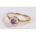 9 carat gold amethyst and diamond set ring, ring size N