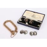 Silver cufflinks, together with another pair and a gold plated bracelet , (3)