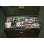 Metal toolbox, containing a quantity of tools and accessories