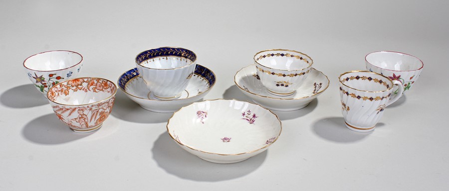 Collection of tea bowls, saucers and a cup. To include a Derby example, Worcester example etc.(9)