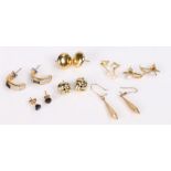 Two pairs of 9 carat gold earrings, 3.6 grams, together with further earrings