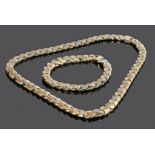 14 carat gold necklace and bracelet set, with shaped links, total weight 80.7 grams