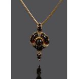 Victorian garnet and diamond set pendant necklace, the pendant with shaped garnets and diamonds