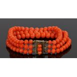 Three strand coral bracelet, with clasp end, 18cm long