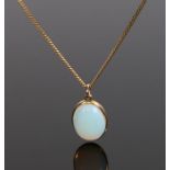 Opal pendant, the oval opal pendant attached to the 9 carat gold chain, the pendant 16mm diameter