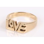 9 carat gold ring, with the word LOVE, 4.8 grams
